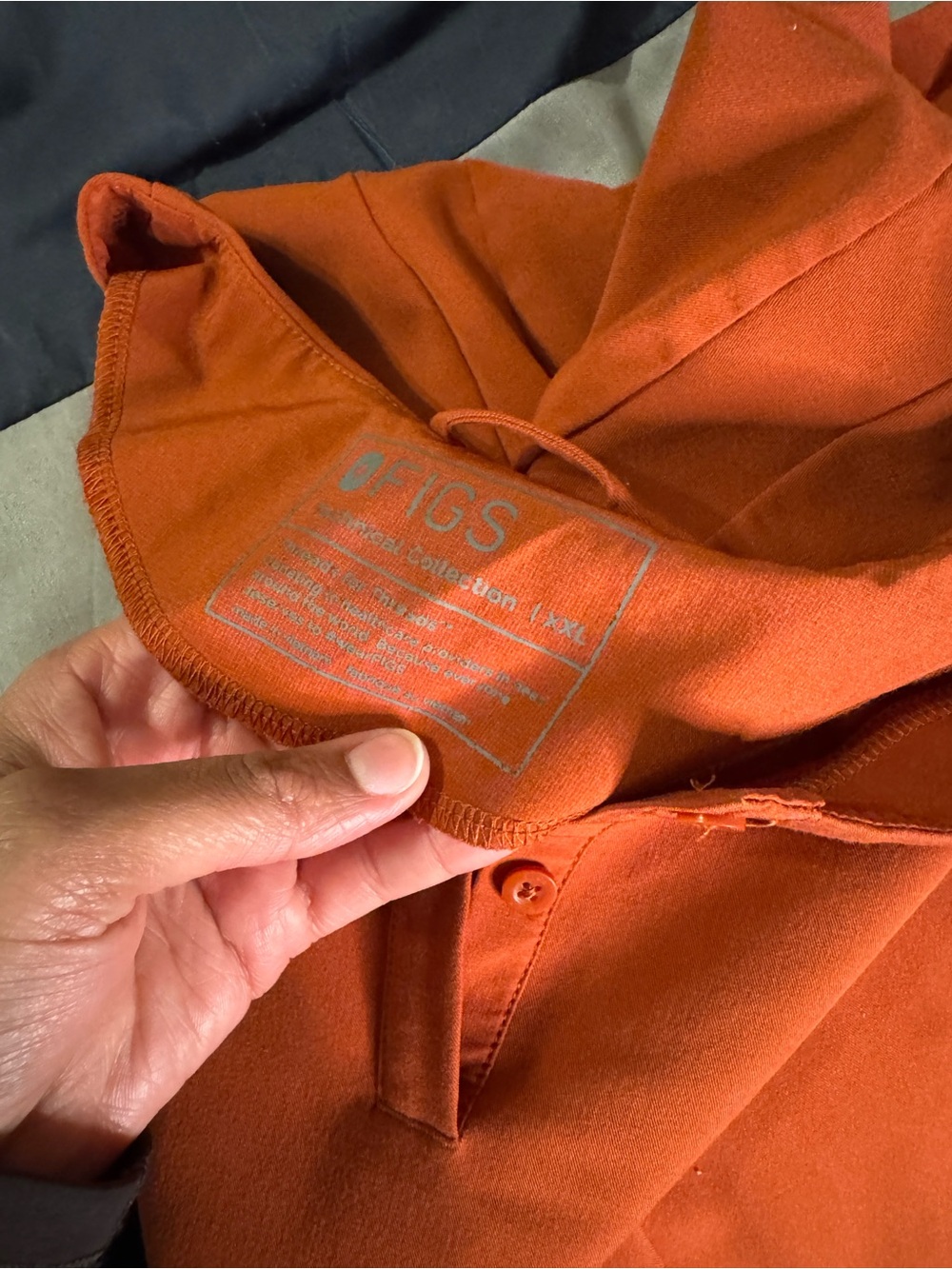 Figs Rust Orange Scrub Top with Royal Blue Drawstring